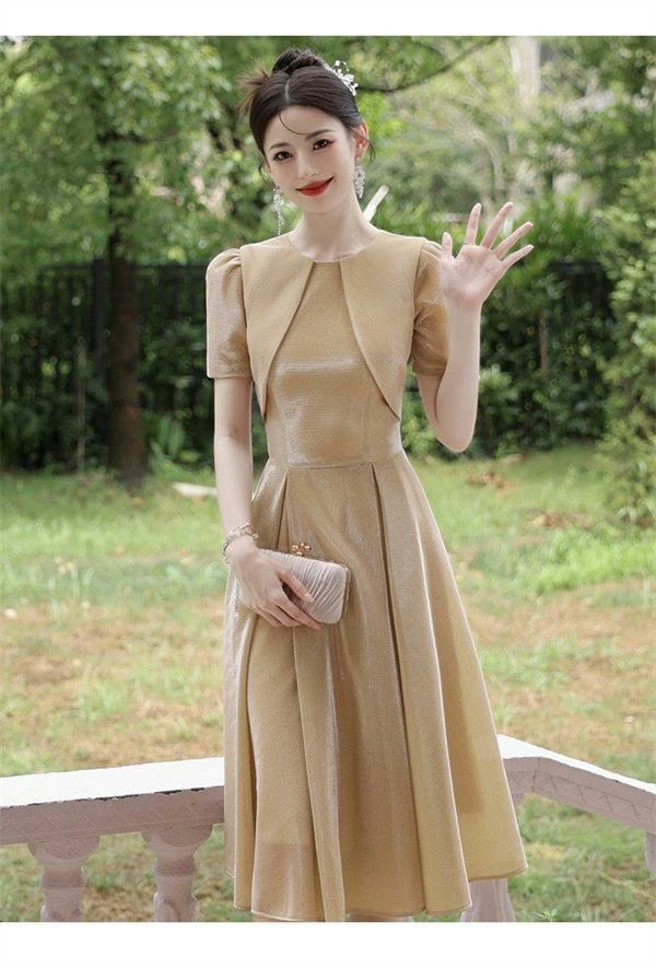 ミモレ丈ドレス ゴールド