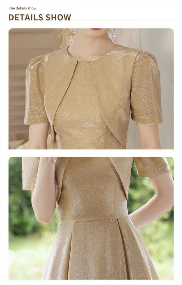 ベーシック ドレス 大人 ピアノ 発表会 ミモレ丈ドレス ゴールド 演奏会 結婚式 パーティードレス ミモレ丈 ワンピース フォーマルドレス イブニングドレス 20代 30代 40代 親族 母親 成人式 高校生 中高生 卒業 同窓会 お呼ば