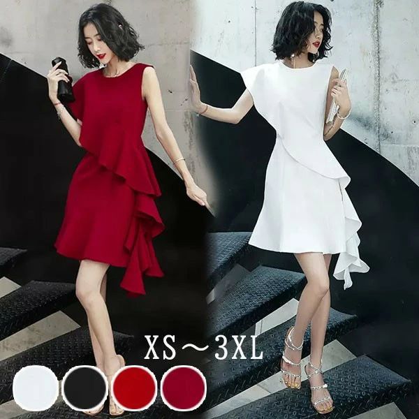 ドレス 大人 ピアノ 発表会 イブニングドレス ミセス パーティードレス ショート丈ドレス 演奏会 結婚式 成人式 Aライン ホワイト ブラック レッド 大きいサイズ ワンピース 上品 フォーマル ファスナー XS S M L XL