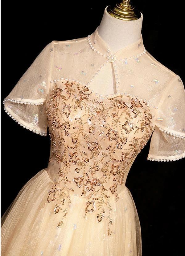 イブニングドレス 大人 ピアノ 発表会 ロングドレス 母親 結婚式 演奏会用ドレス ウエディング 二次会 大きいサイズ エレガント ステージドレス パーティードレスブ Aライン 披露宴 プリンセスライン シャンパン色