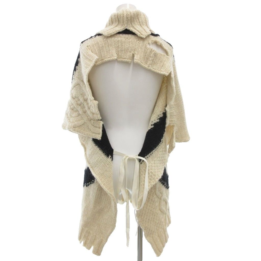 エムエムシックス メゾンマルジェラ MM6 Maison Margiela 22AW タートルネックチャンキーニット TURTLENECK CHUNKY KNIT ケープ ポンチョ バックリボン S バイ アルパカ混