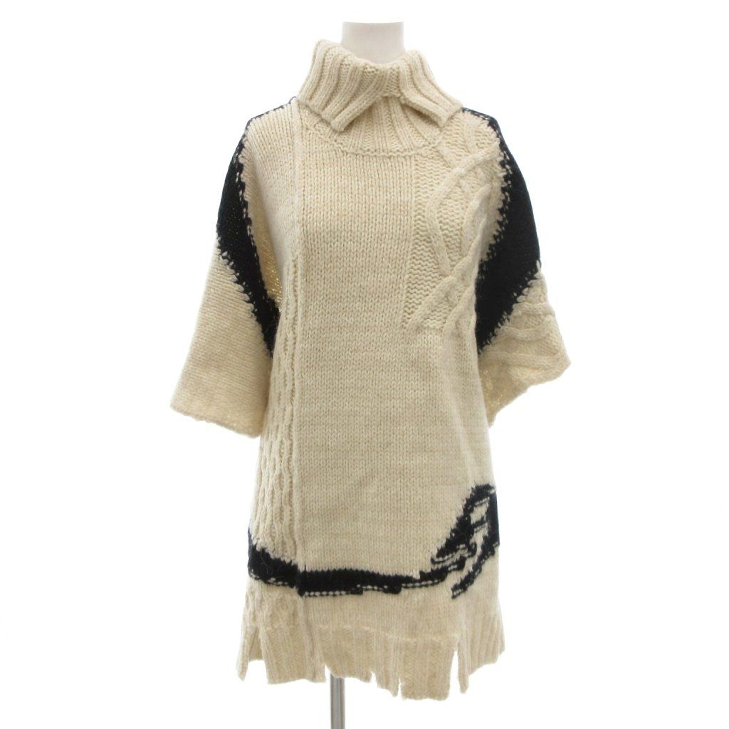 エムエムシックス メゾンマルジェラ MM6 Maison Margiela 22AW タートルネックチャンキーニット TURTLENECK CHUNKY KNIT ケープ ポンチョ バックリボン S バイ アルパカ混