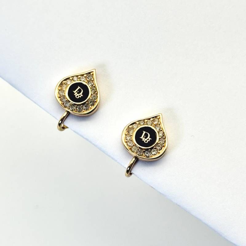 Dior ロゴ イヤリング クローバー ラインストーン ゴールド 2個1組 クリスチャン ディオール Christian ヴィンテージ