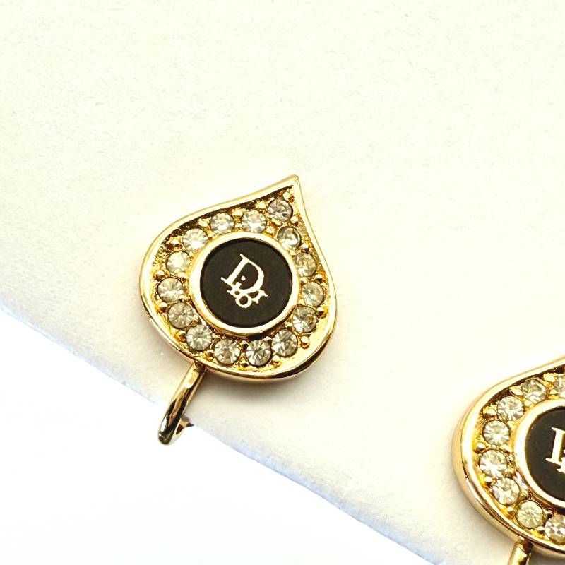 Dior ロゴ イヤリング クローバー ラインストーン ゴールド 1組 クリスチャン ディオール Christian ヴィンテージ