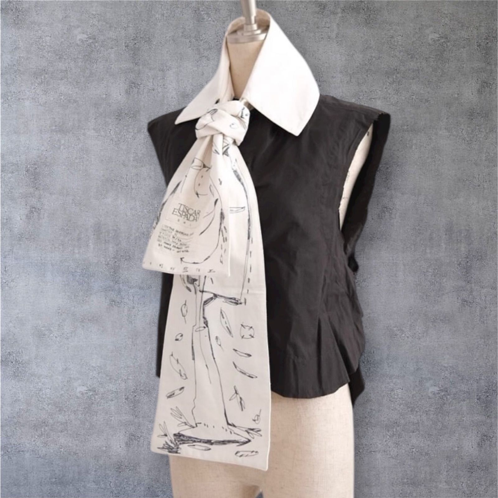 Tiscar Espadas THE DRAWING COLLAR スカーフ コットン ドローイング 手描き 白 ネクタイ つけ襟