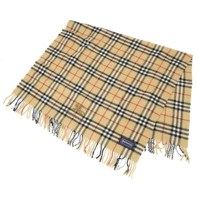 バーバリー BURBERRY ひざ掛け ブランケット マフラー ショール チェック柄 ベージュ ウール