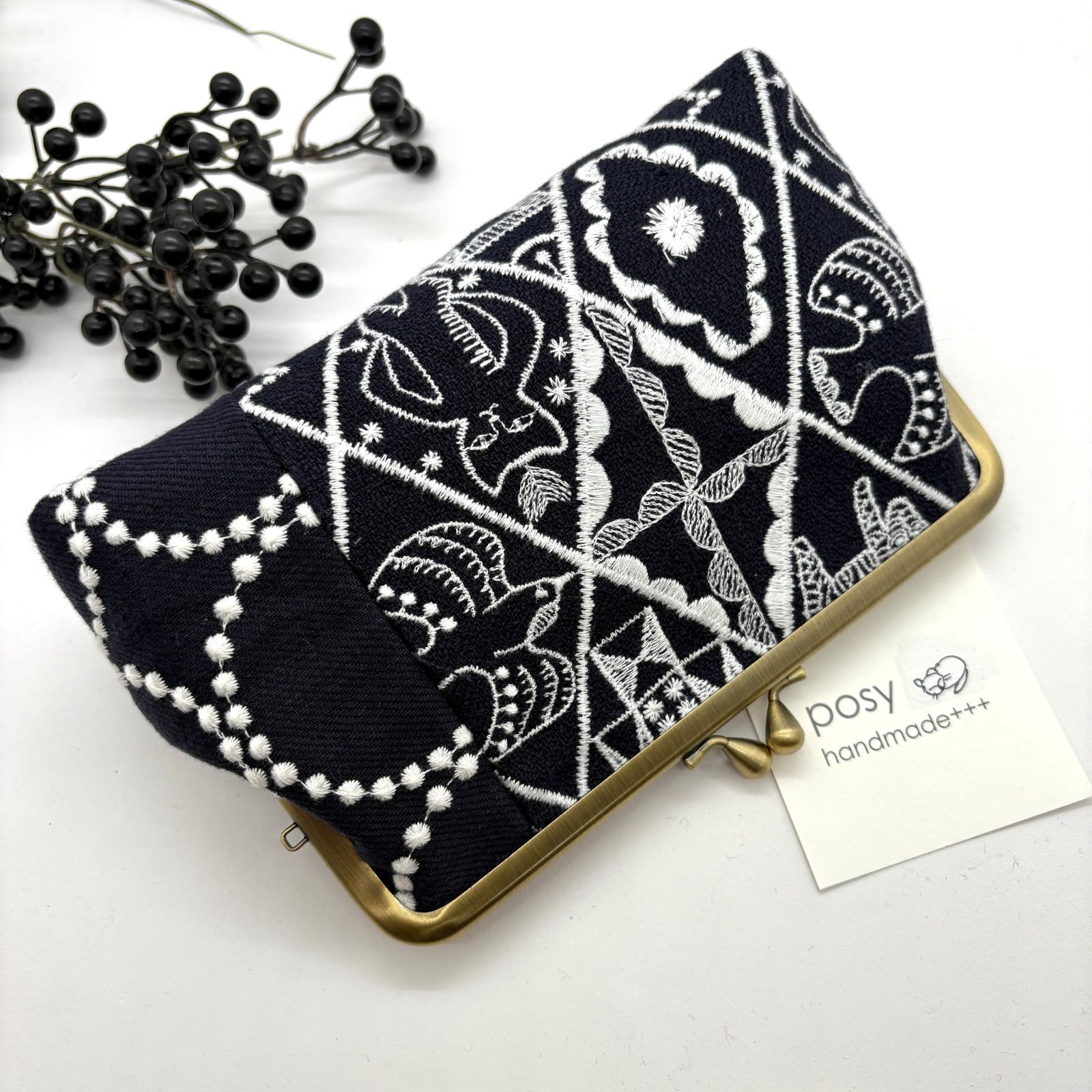 ハンドメイド ミナペルホネン がま口 角形ポーチ symphonyx tambourine