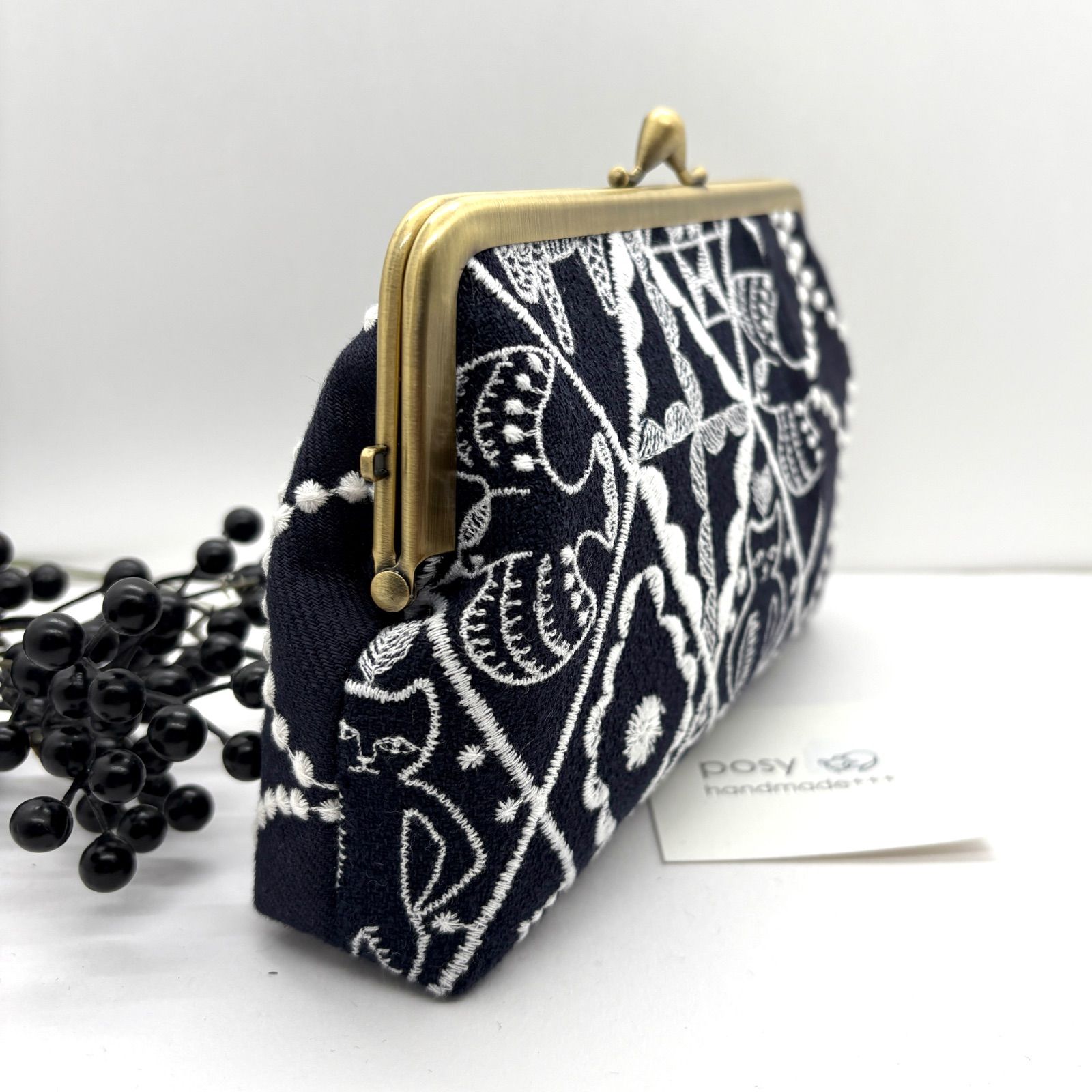 【ネイビー】ミナペルホネン symphony 大きめ がま口バッグ ハンドメイド ミナペルホネン がま口メガネケース symphonyと