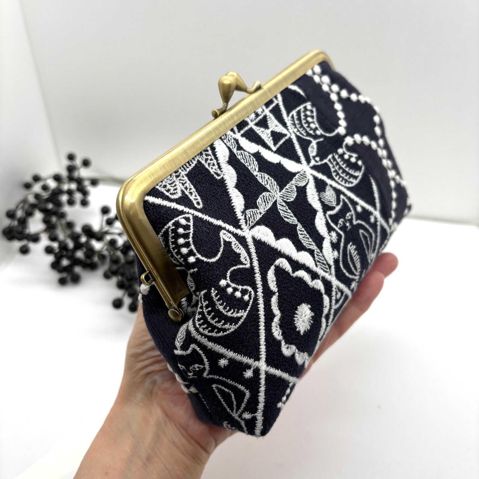 ハンドメイド ミナペルホネン がま口 角形ポーチ symphonyx tambourine