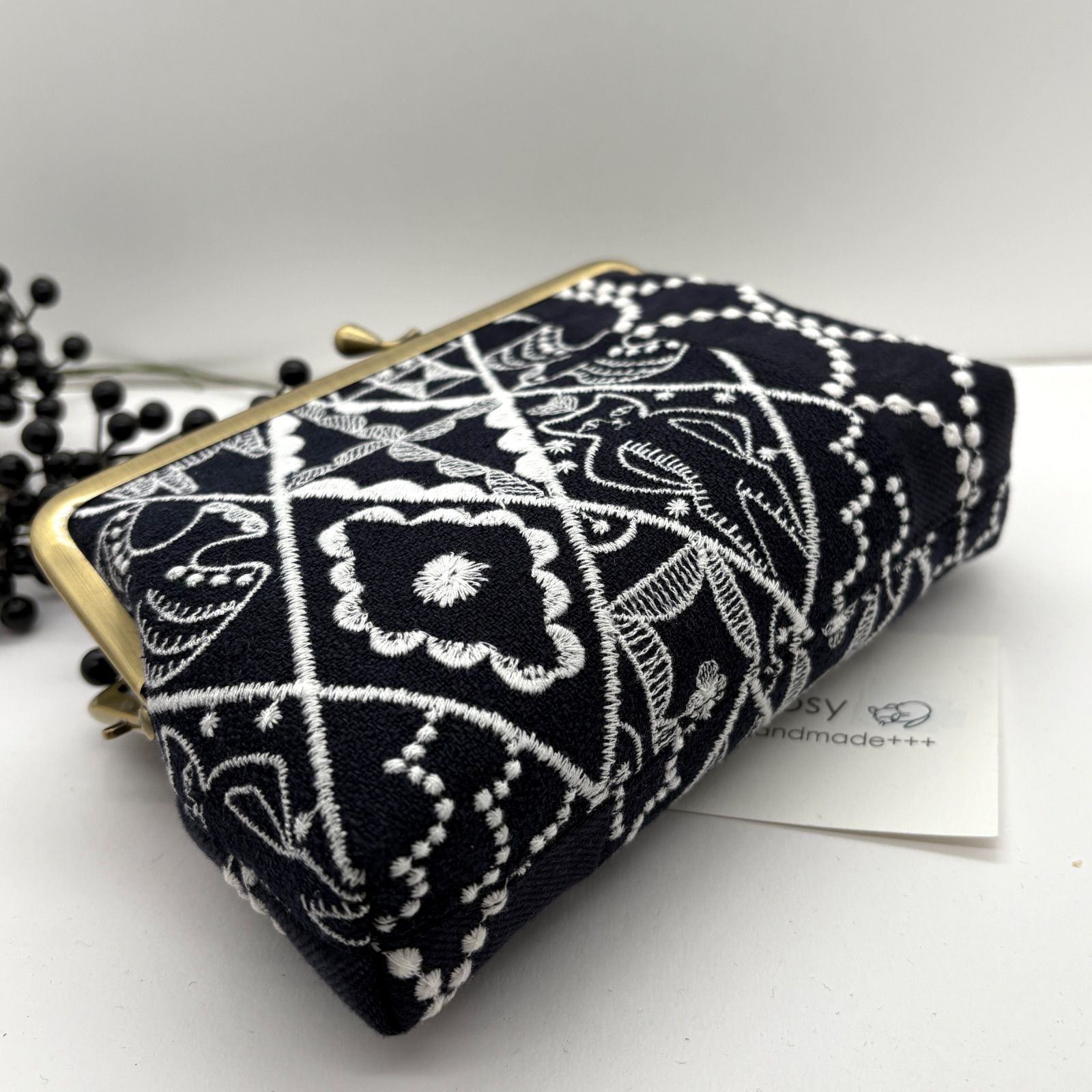 ハンドメイド ミナペルホネン がま口 角形ポーチ symphonyx tambourine