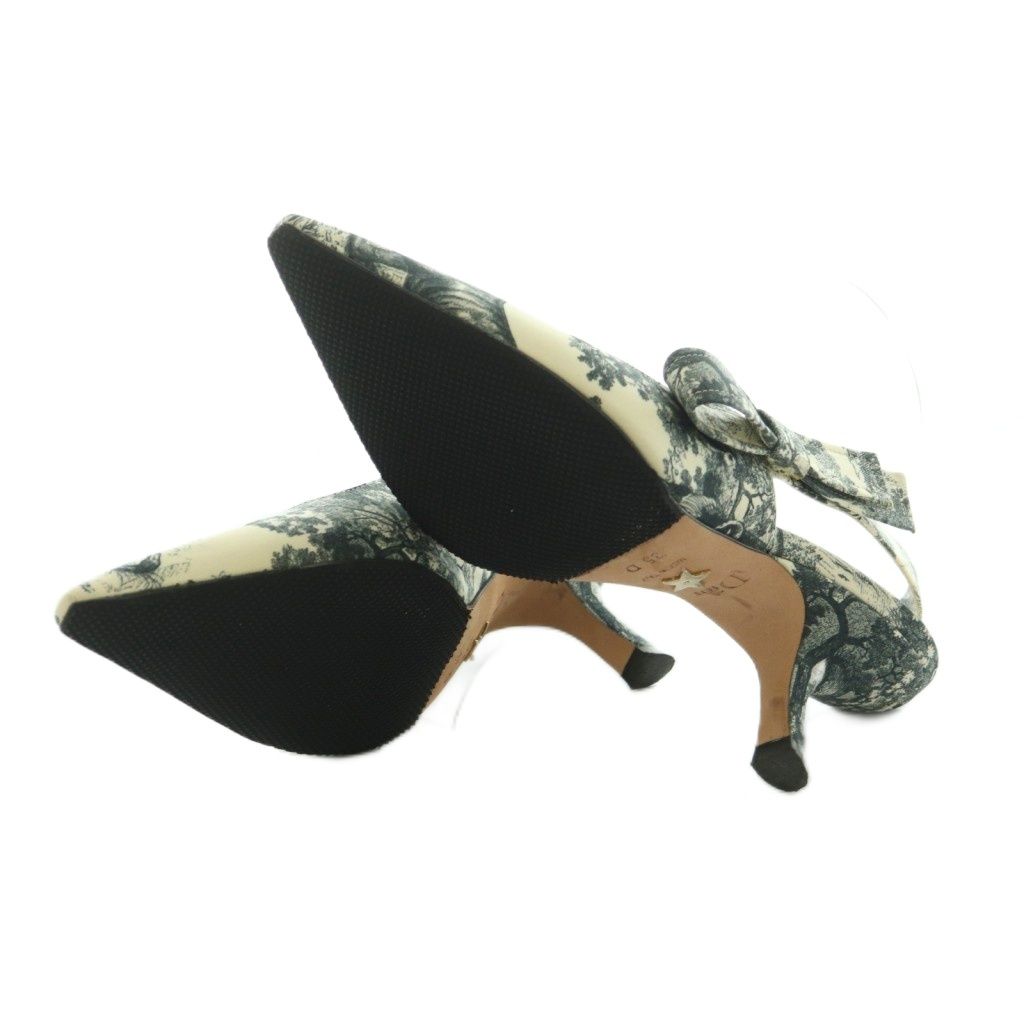  クリスチャンディオール Christian Dior toile de jouy トワル ドゥ ジュイ パンプス 総柄 リボン ストラップ 35 22.0 cm アイボリー グレー MI OS ハイヒール パンプス パンプス