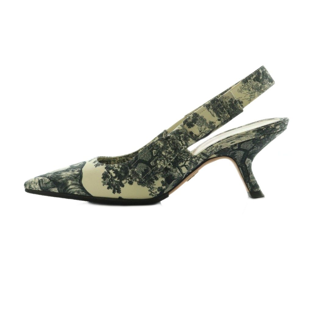 クリスチャンディオール Christian Dior toile de jouy トワル ドゥ ジュイ パンプス 総柄 リボン ストラップ 35 22.0 cm アイボリー グレー MI OS