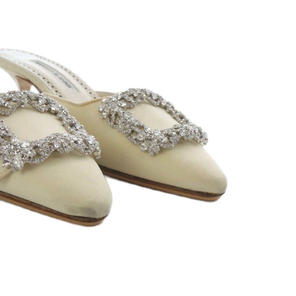  マノロブラニク MANOLO BLAHNIK MAY BRIDAL ミュールパンプス ハイヒール サテン 36.5 アイボリー YO 20 ミュール サンダル ミュール