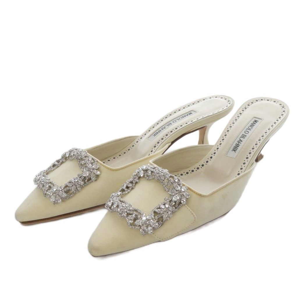 マノロブラニク MANOLO BLAHNIK MAY BRIDAL ミュールパンプス ハイヒール サテン 36.5 アイボリー YO 20