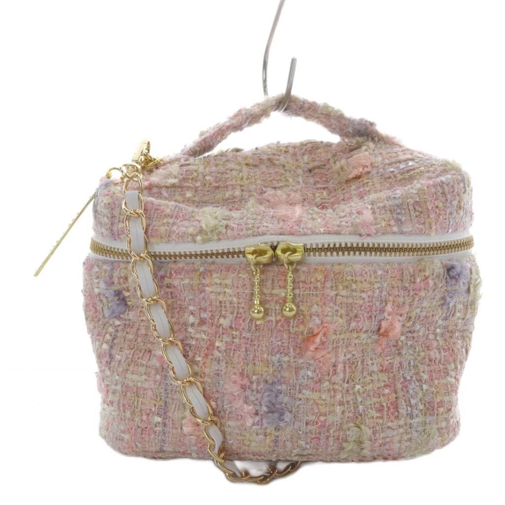 シャルマントサック charmantsac バニティバッグ ハンドバッグ ワンハンドル ショルダーバッグ 2way 斜め掛け ツイード チェーン ピンク YO8