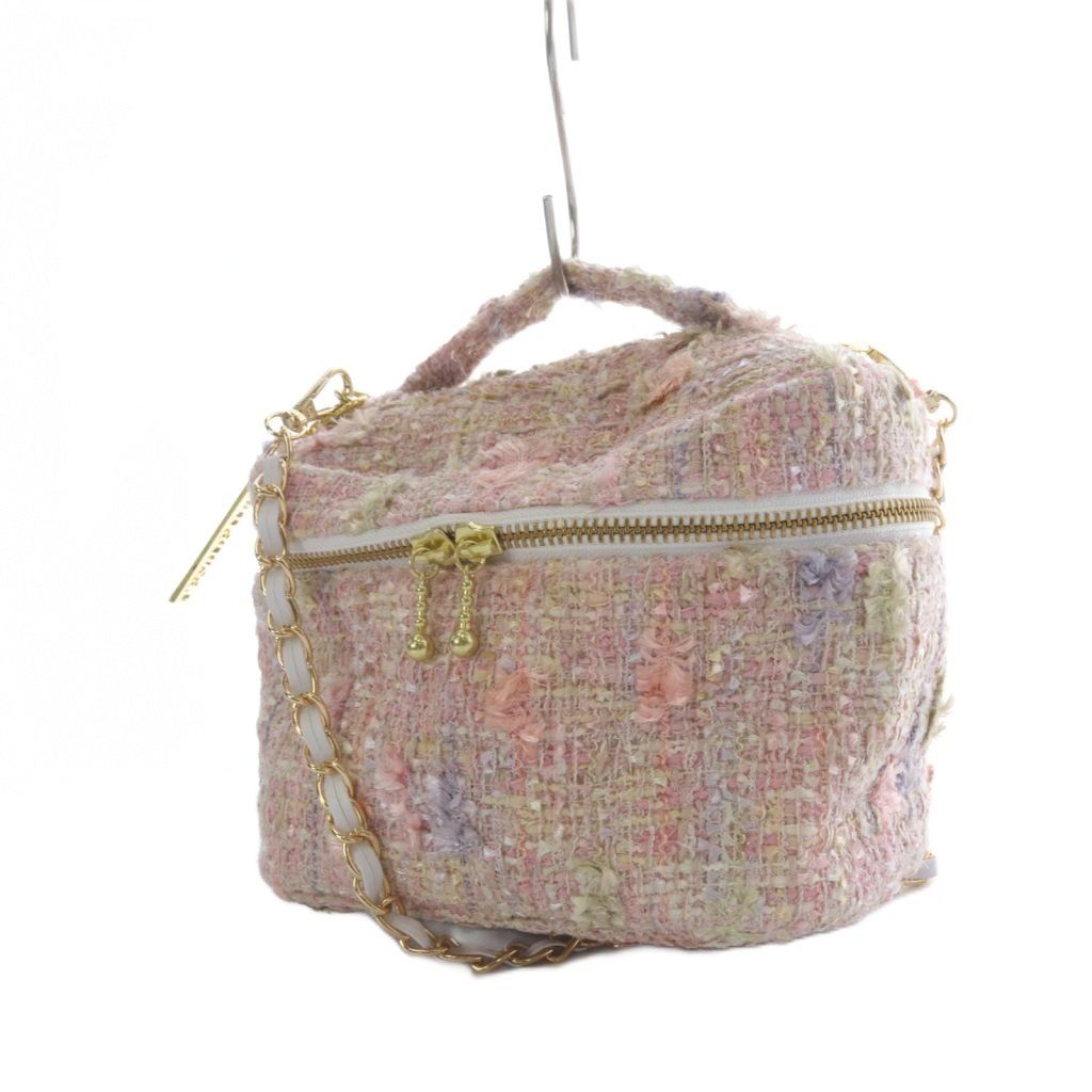 引き取り シャルマントサック charmantsac バニティバッグ ハンドバッグ ワンハンドル ショルダーバッグ 2way 斜め掛け ツイード チェーン ピンク YO8