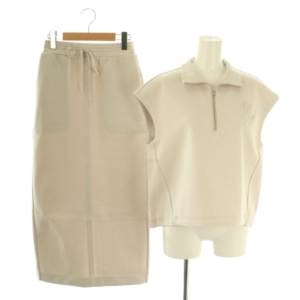 ルーニィ LOUNIE ハーフジップカットソー タイトスカート セットアップ 36 ライトグレー CX OS