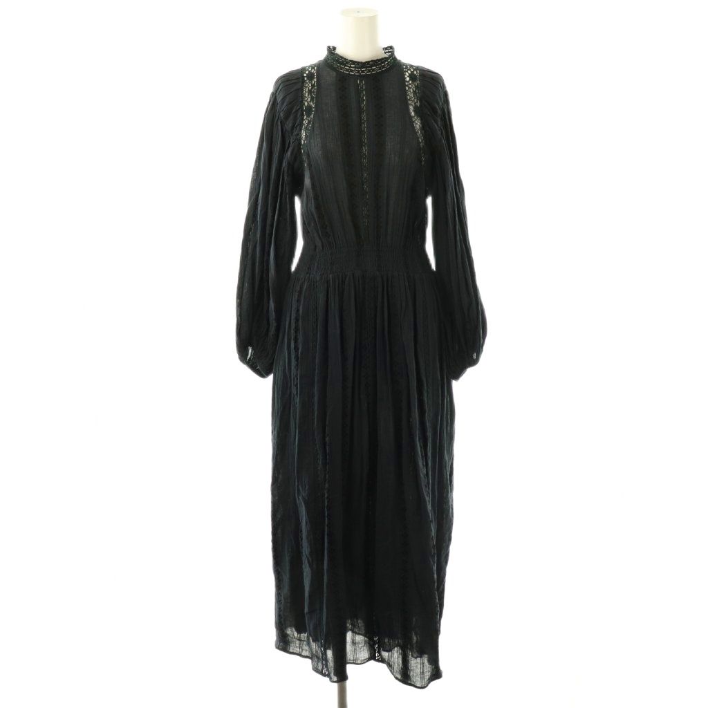 イザベル マラン エトワール ISABEL MARANT ETOILE コットンレーヨン エンブロイダリーレースロングワンピース 長袖 34 ネイビー HK OS