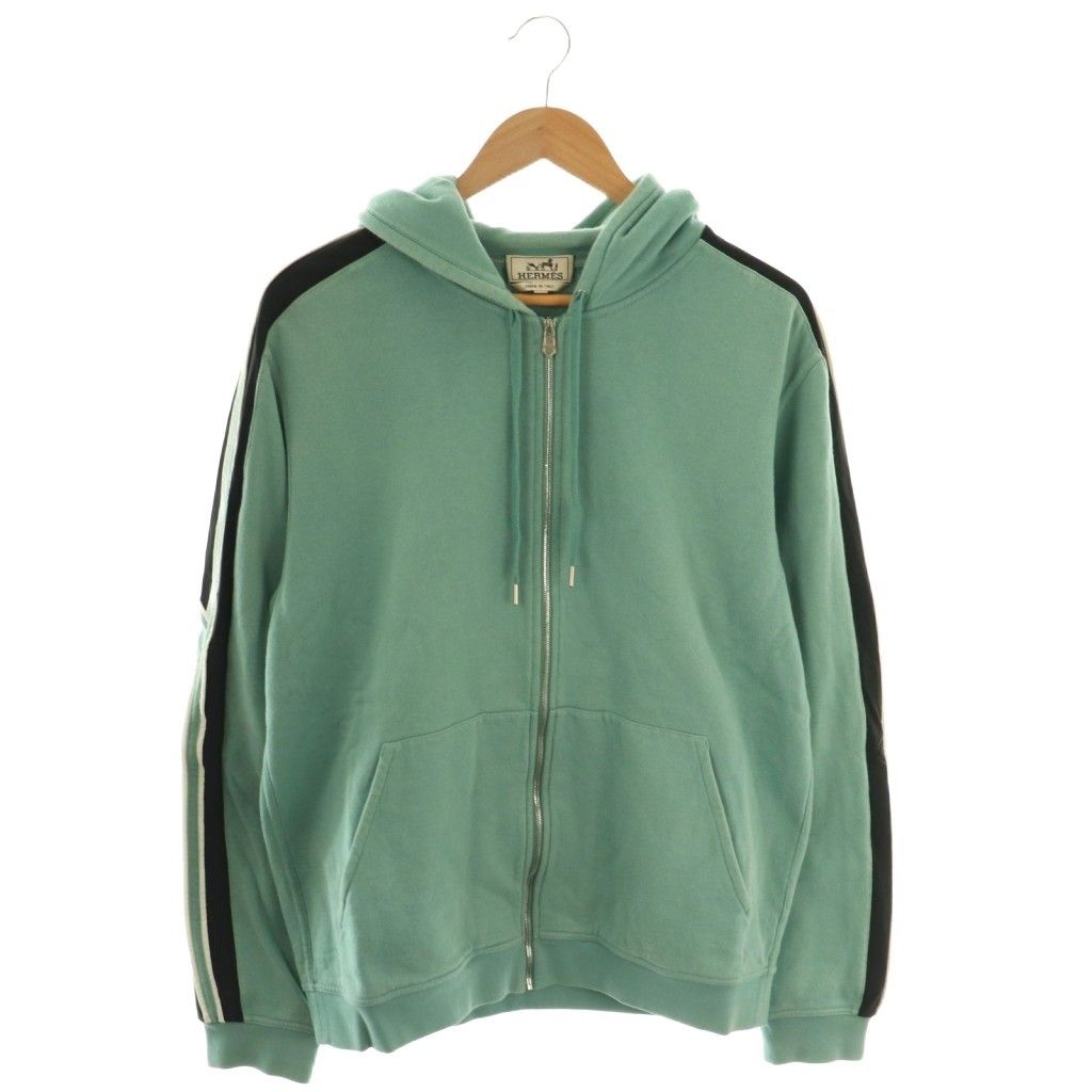 エルメス HERMES ランH ジップフーディーパーカー フード 裏起毛 XL ミントグリーン ブラック ホワイト 21-5740 DO OS