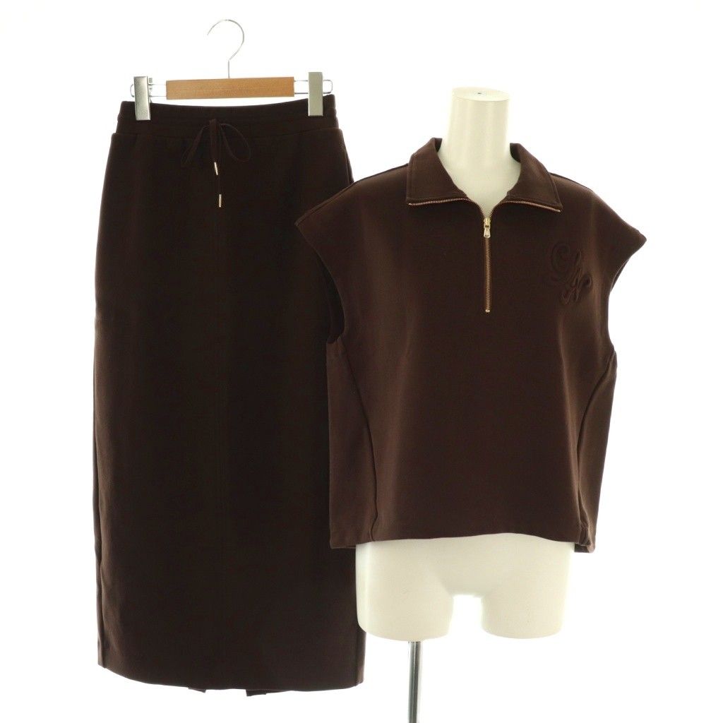 ルーニィ LOUNIE ハーフジップカットソー タイトスカート セットアップ 36 ブラウン CX OS
