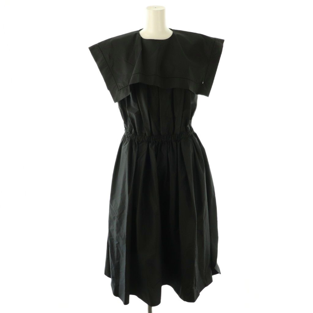 ドゥロワー Drawer シルクシャドーストライプウエストギャザーワンピース ロング 36 ブラック HK OS