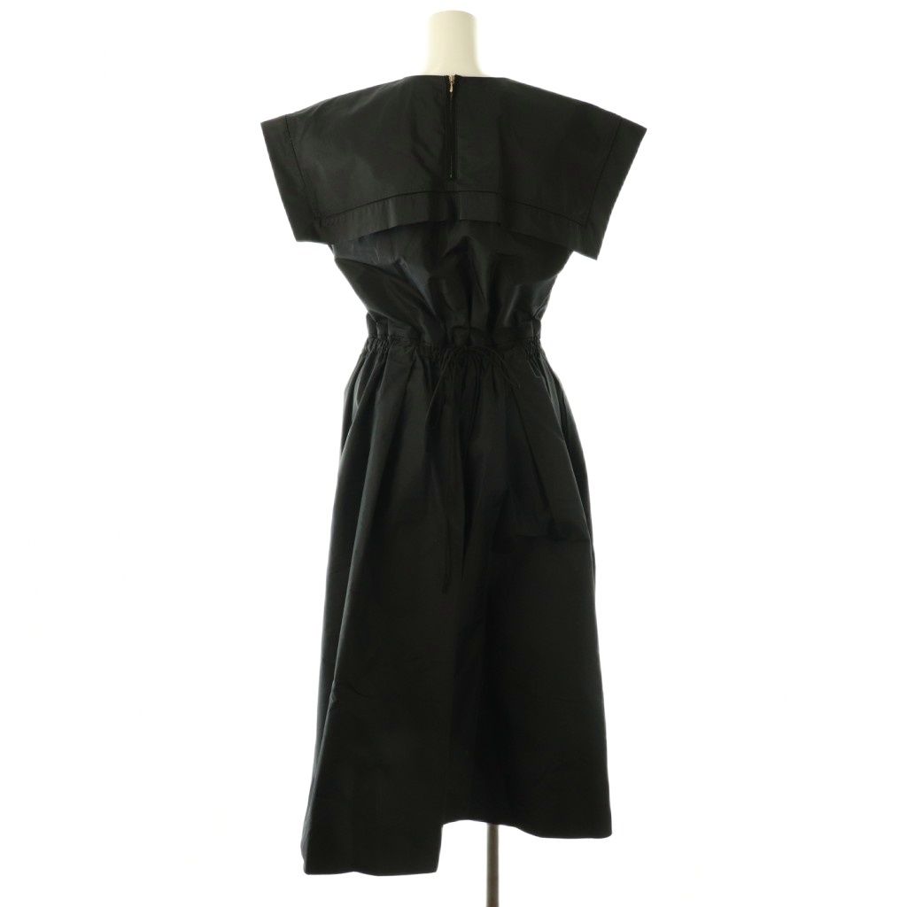 ドゥロワー Drawer シルクシャドーストライプウエストギャザーワンピース ロング 36 ブラック HK OS