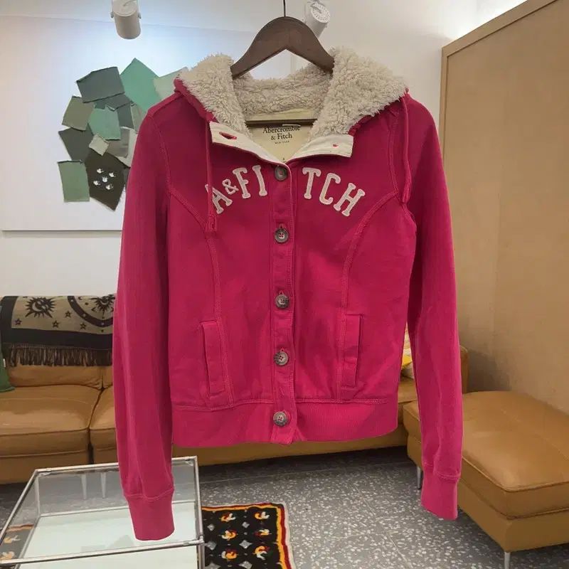  アバクロンビー 必須アイテム 90 s Y 2 K ディープピンク シープスキン フード ジャケット M C 06691 長袖 カーディガン ボレロ アンサンブル