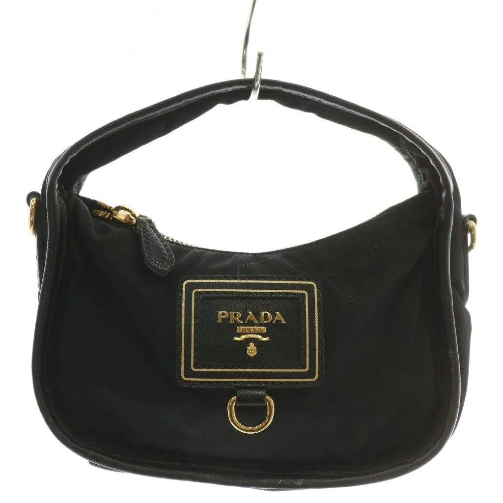 プラダ PRADA テスート オロ TESSUTO ORO ハンドバッグ ショルダー 2WAY ナイロン ロゴ ゴールド金具 黒 ブラック XZ OH GY12