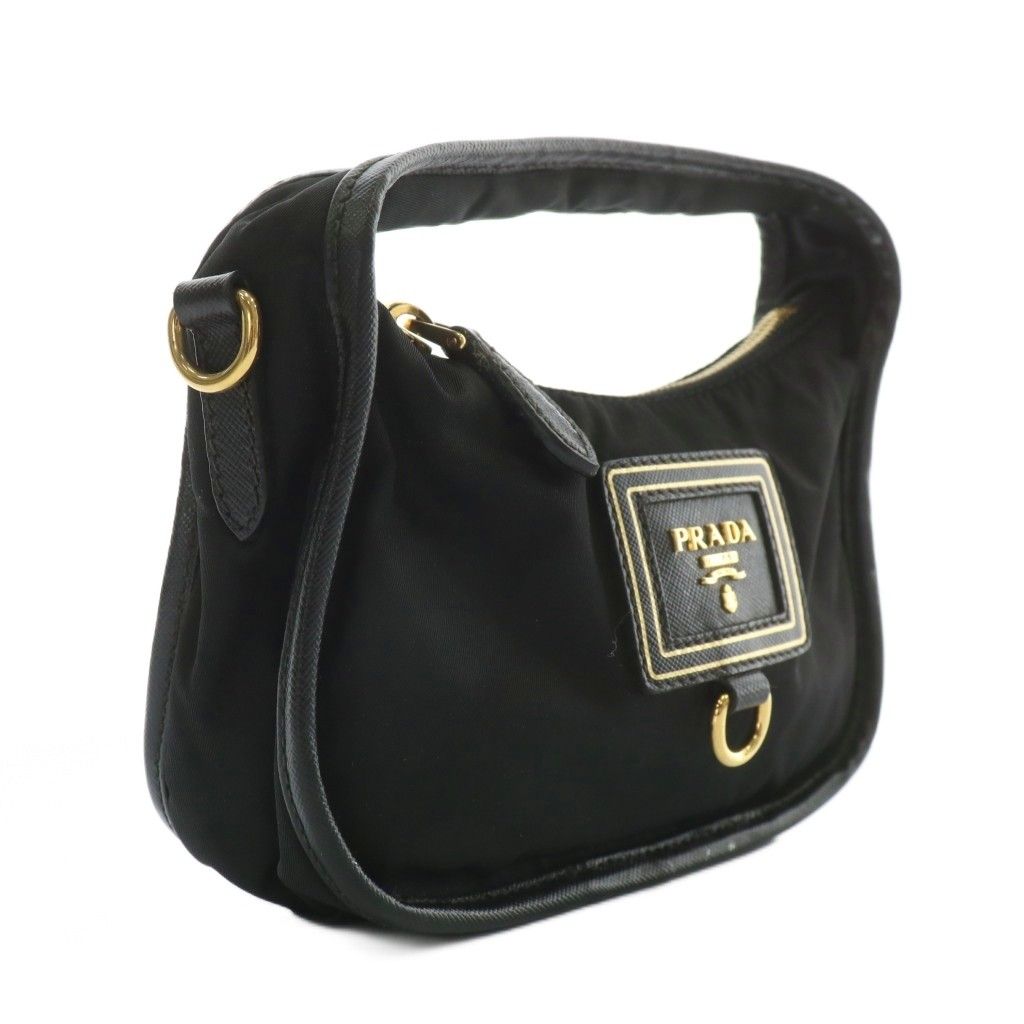 プラダ PRADA テスート オロ TESSUTO ORO ハンドバッグ ショルダー 2WAY ナイロン ロゴ ゴールド金具 黒 ブラック XZ OH GY12
