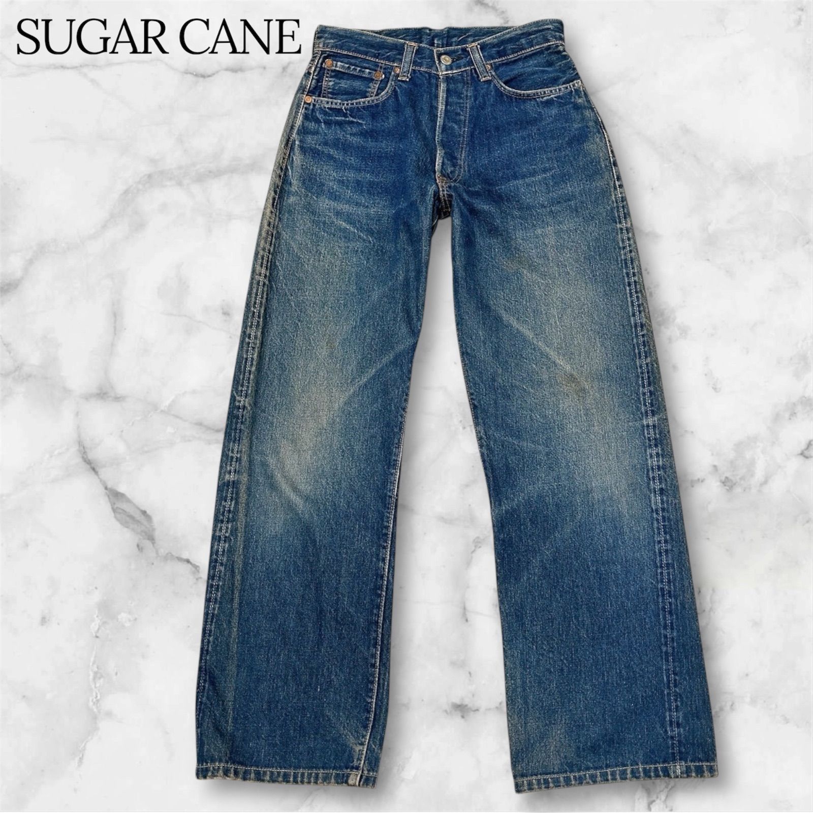 SUGAR CANE シュガーケーン デニムジーンズ ボタンフライ 赤耳セルビッジ 砂糖黍 アメカジ ヴィンテージ 色落ち 東洋エンタープライズ TOYO 古着 ストレート 90s 日本製 コットン100% チェーンステッチ M4 1200 B0760