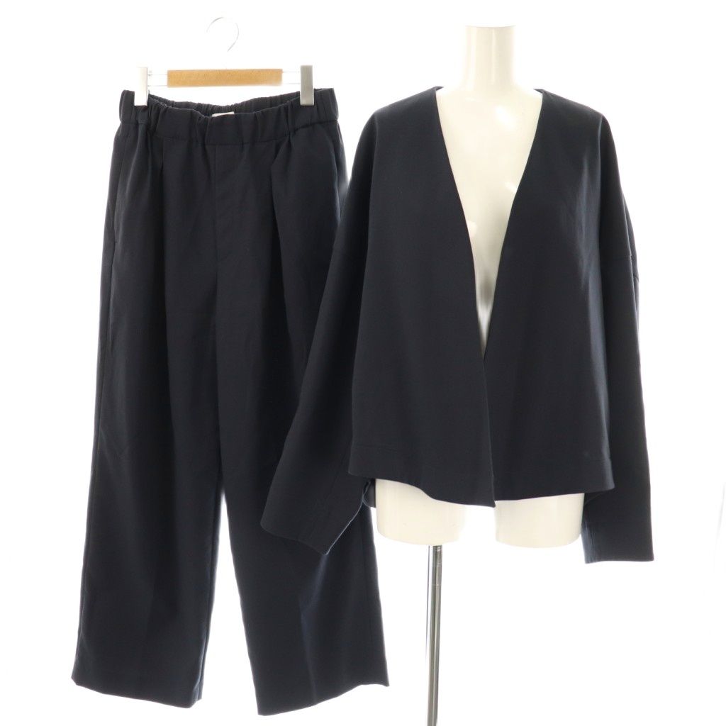 エブール ebure 25SS ボイルダブルクロスライトジャケット×イージーストレートパンツ セットアップ 上下 スーツ 38 紺 ネイビー AT OS