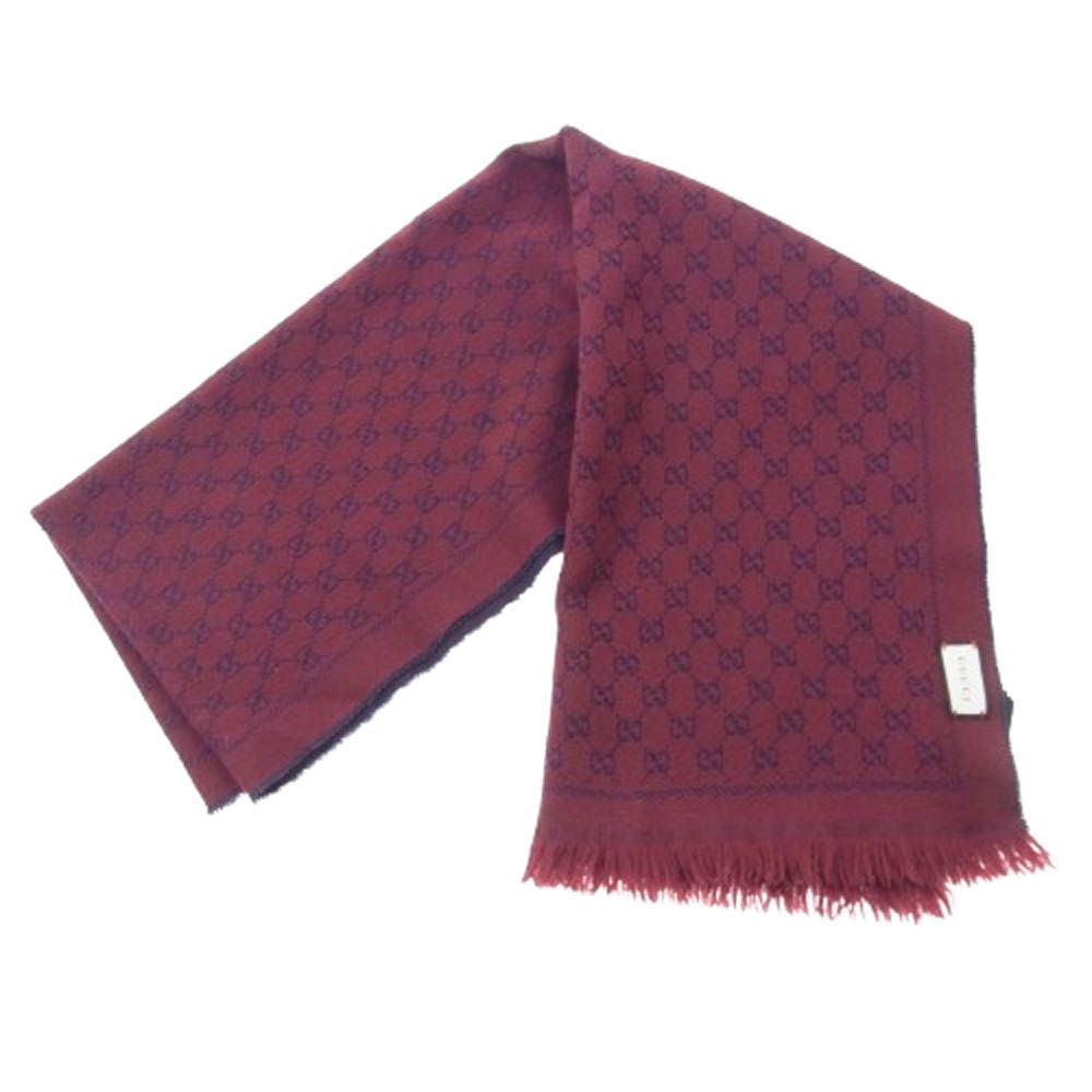 GUCCI グッチ 433854 4G200 GGロゴ 総柄 ジャカードウール スカーフ マフラー ワインレッド系【】