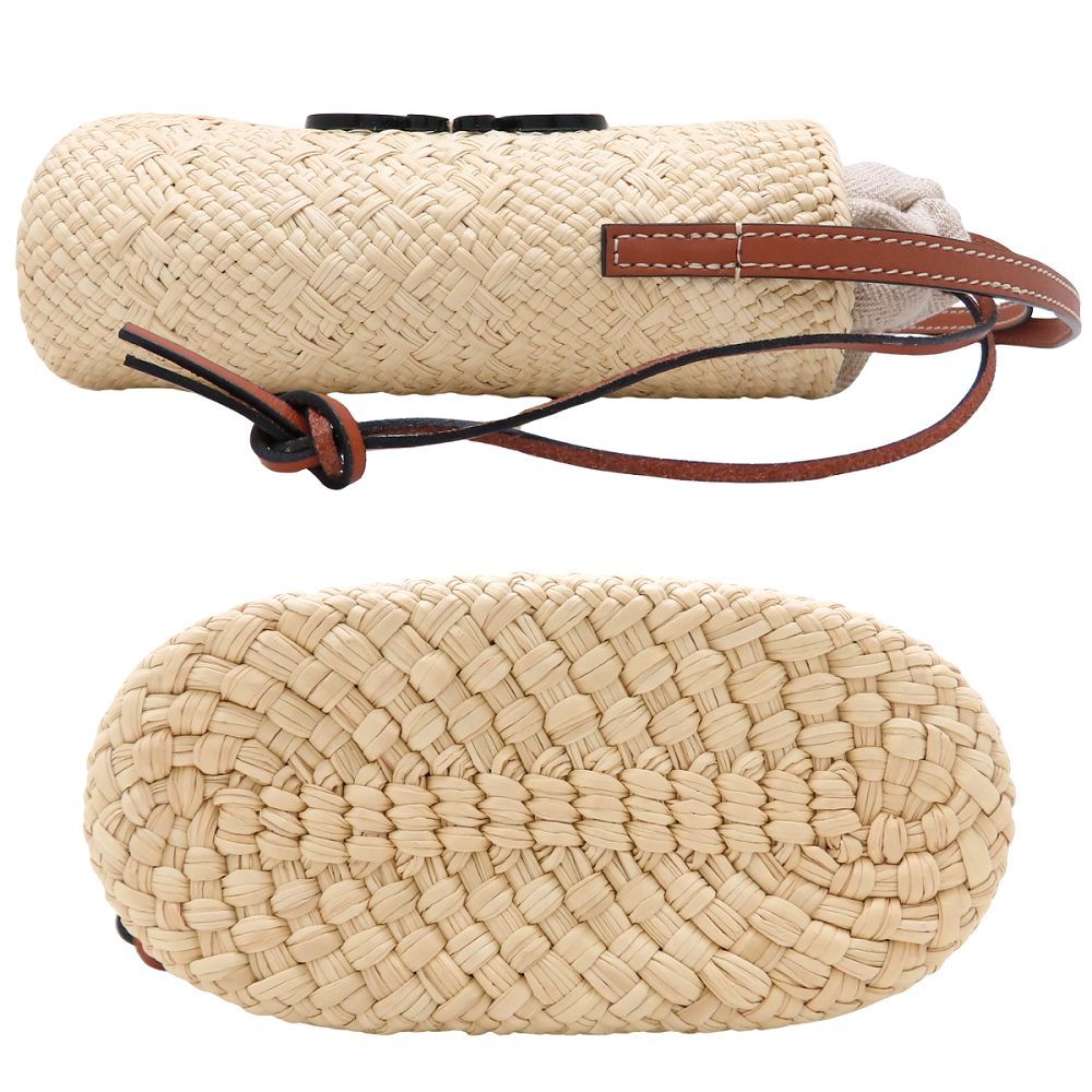 LOEWE ロエベ スクエアポケット ショルダーバッグ アナグラム レザーxイラカヤシ ナチュラル タン レディース 352894