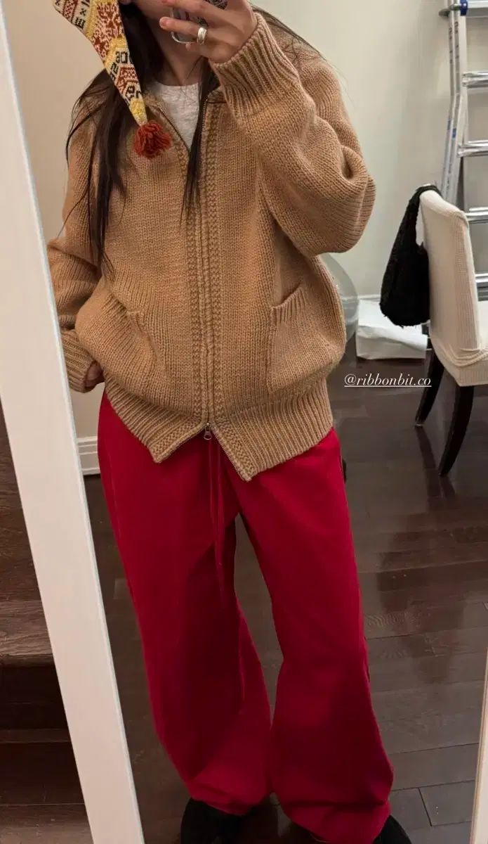  リボン빛 ファー ジップアップ ニット ベージュ 長袖 カーディガン ボレロ アンサンブル