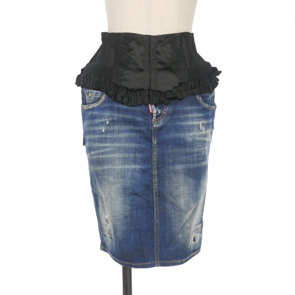 ディースクエアード DSQUARED2 23AW コルセット ペンシルスカート デニム 38 インディゴ S72MA0971 正規