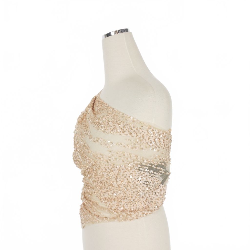 【人気急上昇】 ディースクエアード DSQUARED2 23AW Halter Embroidered Top スパンコール サイドベルト ワンショルダートップス 36 ベージュ S72NC1041 正規 【人気のアイテム】