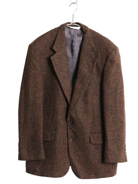 なクーポン配布中! 80s ランズエンド ハリスツイード テーラード ジャケット メンズ L 程 古着 ヴィンテージ ブレザー ウール ツイード ヘリンボーン