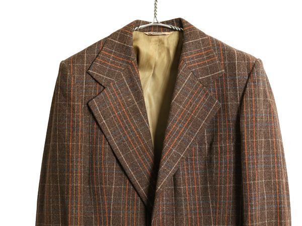 なクーポン配布中! 70s ジェフリー ビーン テーラード ジャケット メンズ M 程 ヴィンテージ ウール チェック ブレザー ヘビーウェイト マルチ 茶