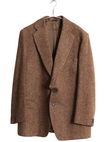 なクーポン配布中! 70s ハリスツイード テーラード ジャケット メンズ XL 程 ヴィンテージ ブレザー ツイード ウール マルチ ヘリンボーン 大きいサイズ