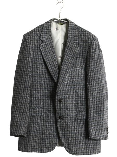 なクーポン配布中! 80s JCPENNY STAFFORD ハリスツイード テーラード ジャケット メンズ L 古着 ヴィンテージ ブレザー ウール ツイード チェック 灰