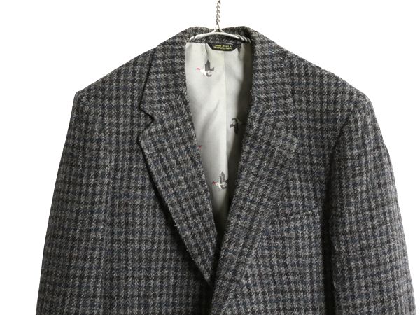 なクーポン配布中! 80s JCPENNY STAFFORD ハリスツイード テーラード ジャケット メンズ L 古着 ヴィンテージ ブレザー ウール ツイード チェック 灰