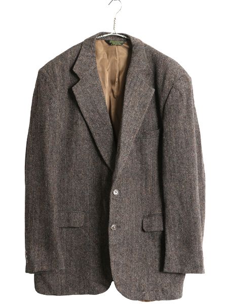 なクーポン配布中! 80s ハリスツイード テーラード ジャケット メンズ XL 程 ヴィンテージ ブレザー ツイード ウール トラッド ヘリンボーン ストライプ