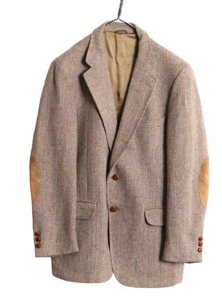 なクーポン配布中! 80s ハリスツイード テーラード ジャケット メンズ M 程 旧タグ ヴィンテージ ブレザー ウール ツイード ハンティング 本革 エルボーパッチ