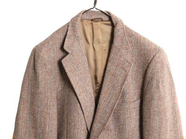 なクーポン配布中! 80s ハリスツイード テーラード ジャケット メンズ M 程 旧タグ ヴィンテージ ブレザー ウール ツイード ハンティング 本革 エルボーパッチ