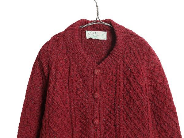 なクーポン配布中! 80s アイルランド製 フィッシャーマン ニットカーディガン レディース XL ヴィンテージ ウール セーター ケーブル ローゲージ ハンドメイド