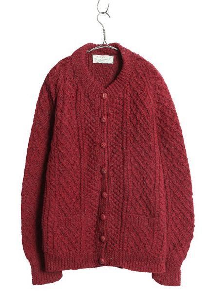 な ! 80 s アイルランド製 フィッシャーマン ニットカーディガン レディース XL ヴィンテージ ウール セーター ケーブル ローゲージ ハンドメイド