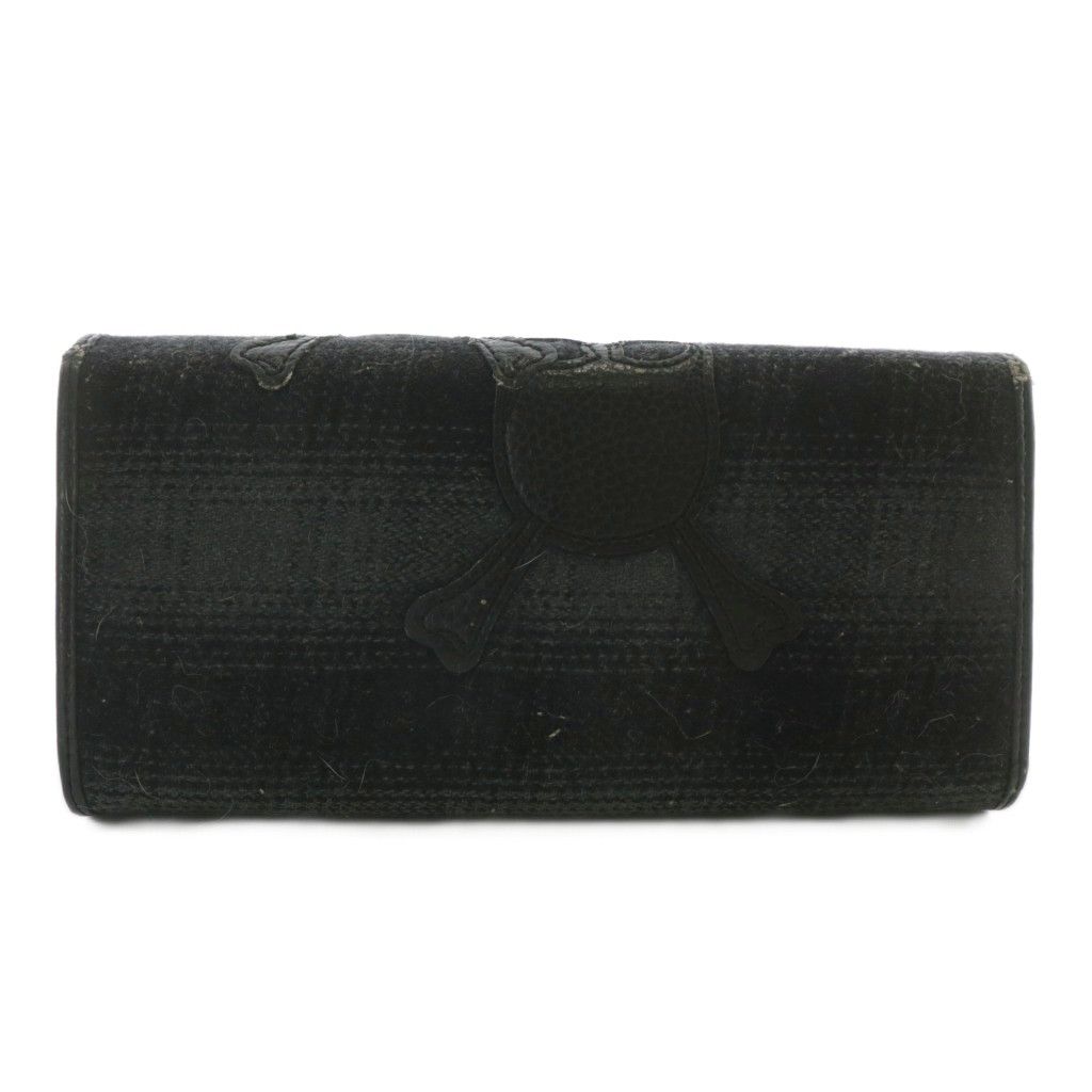 Roen ロエン 財布　二つ折り財布 羊革　シープレザー スカル　ドクロ　髑髏 ロエン Roen 長財布 二つ折り ウール レザー スカル パッチ 黒