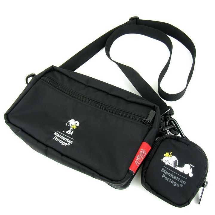 マンハッタンポーテージ スヌーピー コラボ ショルダーバッグ ポーチ付 鞄 カバン ブランド メンズ ブラック Manhattan Portage