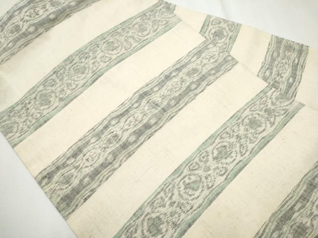 平和屋着物 全通柄 九寸名古屋帯 小千谷紬 横段花文 正絹 hy