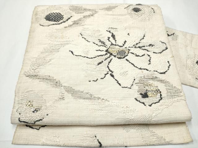 平和屋着物 八寸名古屋帯 紬地 舞花文 金糸 正絹 hy